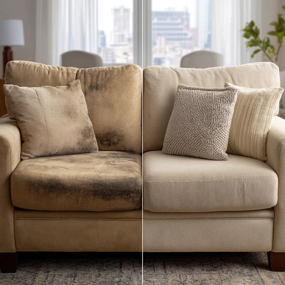 Before and after upholstery cleaning